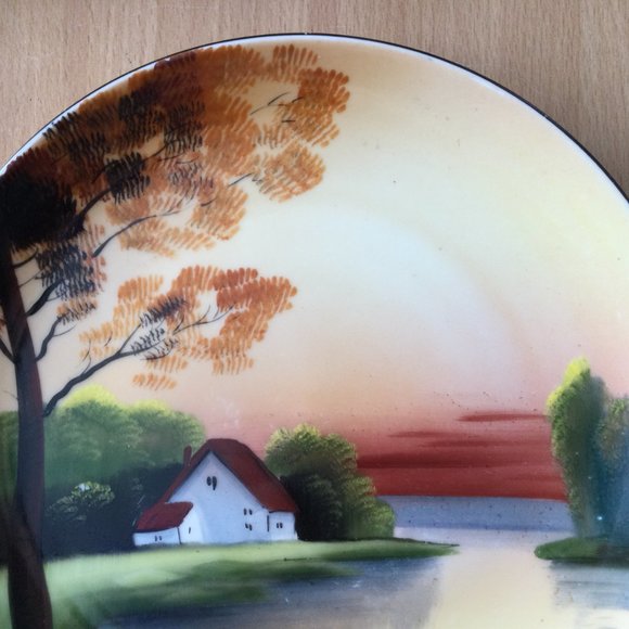 vintage Noritake red M hand painted plate red house tree landscape scene - Picture 4 of 7